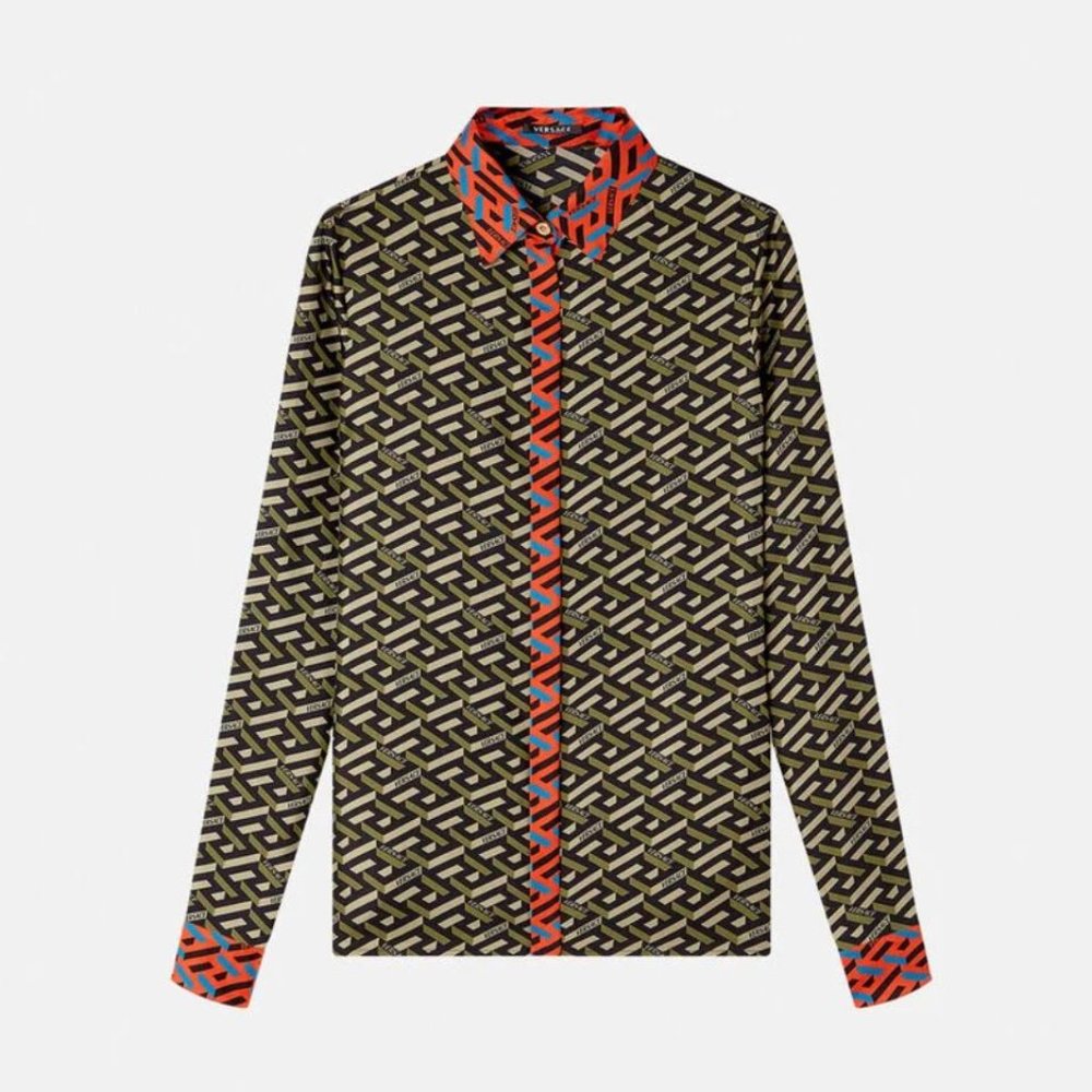 NWT Versace La Greca Silk Print Blouse IT40 - Picture 4 of 5